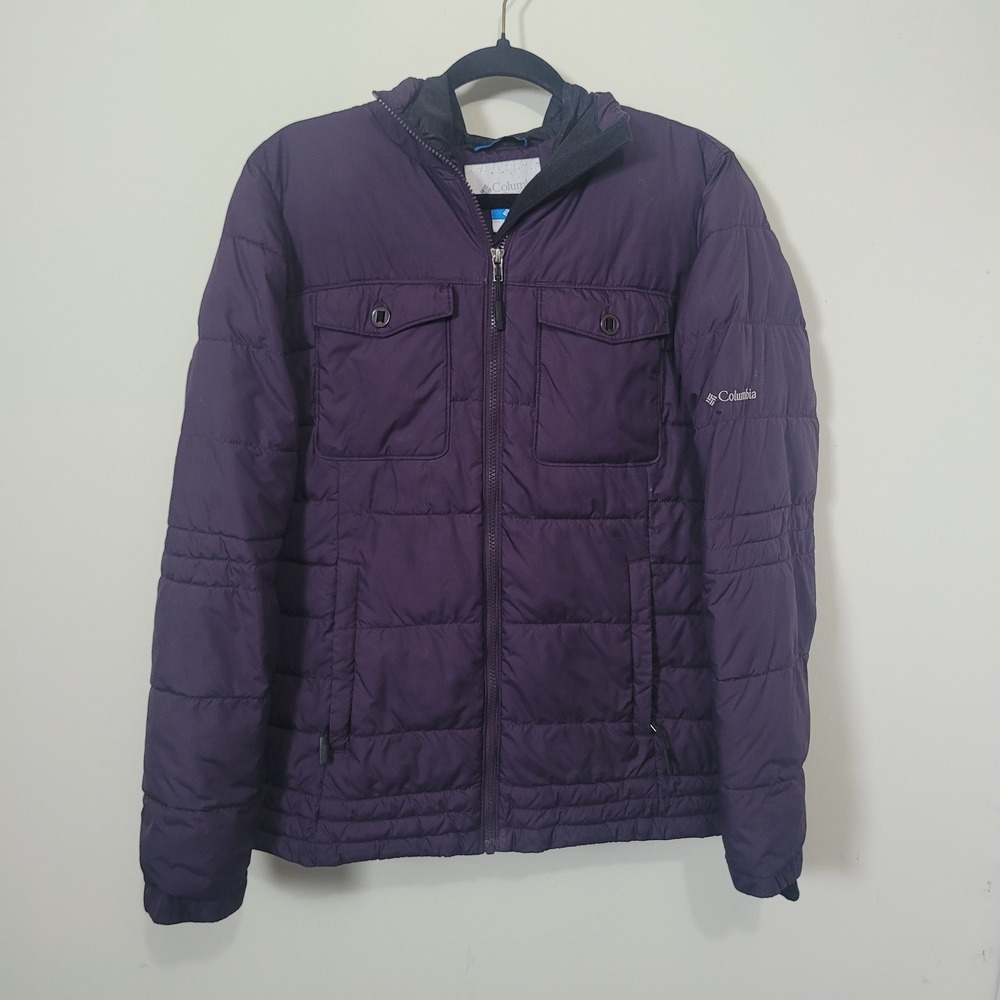Columbia Size L Puffer Jacket Womens Purple Hooded Full Zip Quilted Coat
